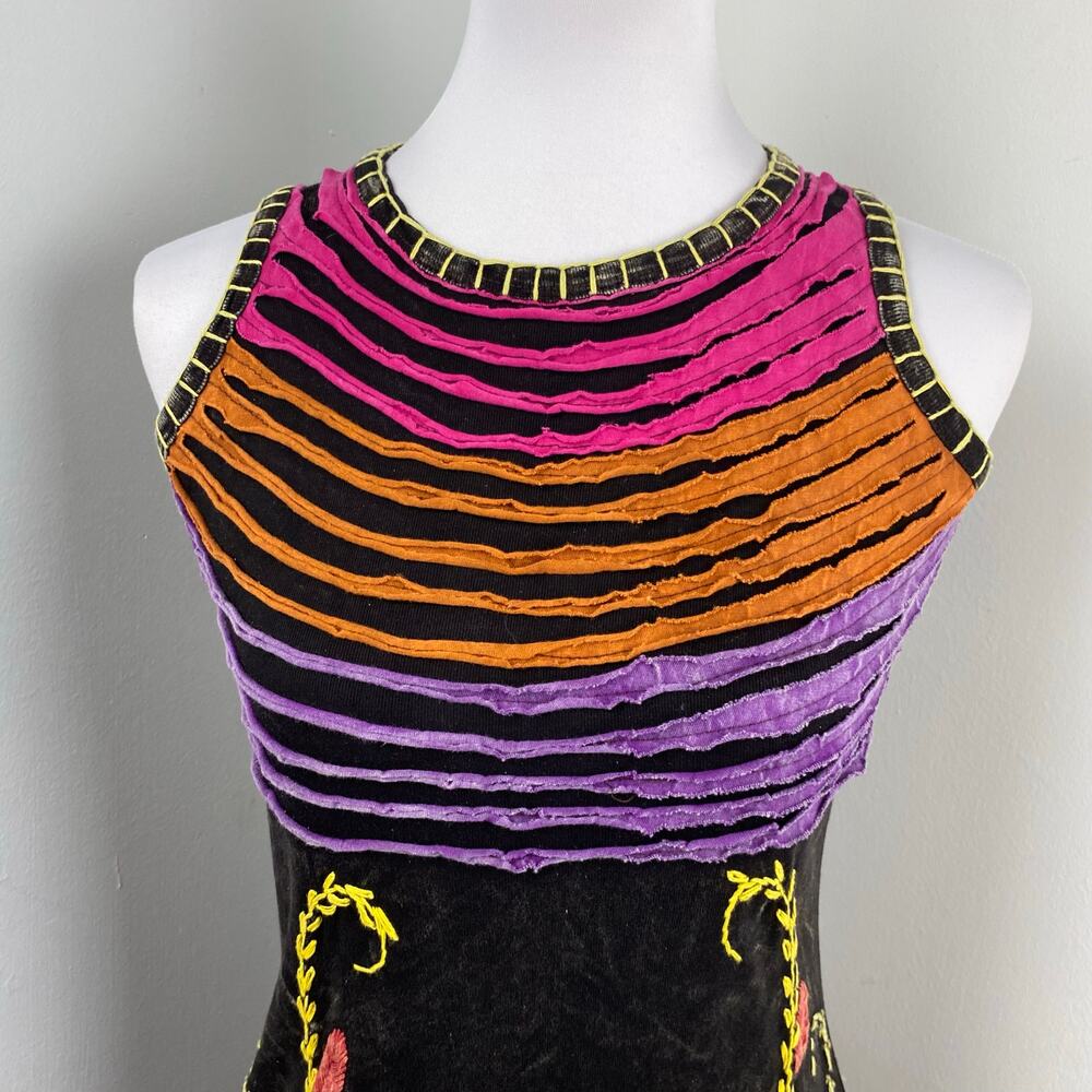 KPC Boho Multicolored Razor Cut Handcrafted Embroidered Dress Small - Picture 2 of 8